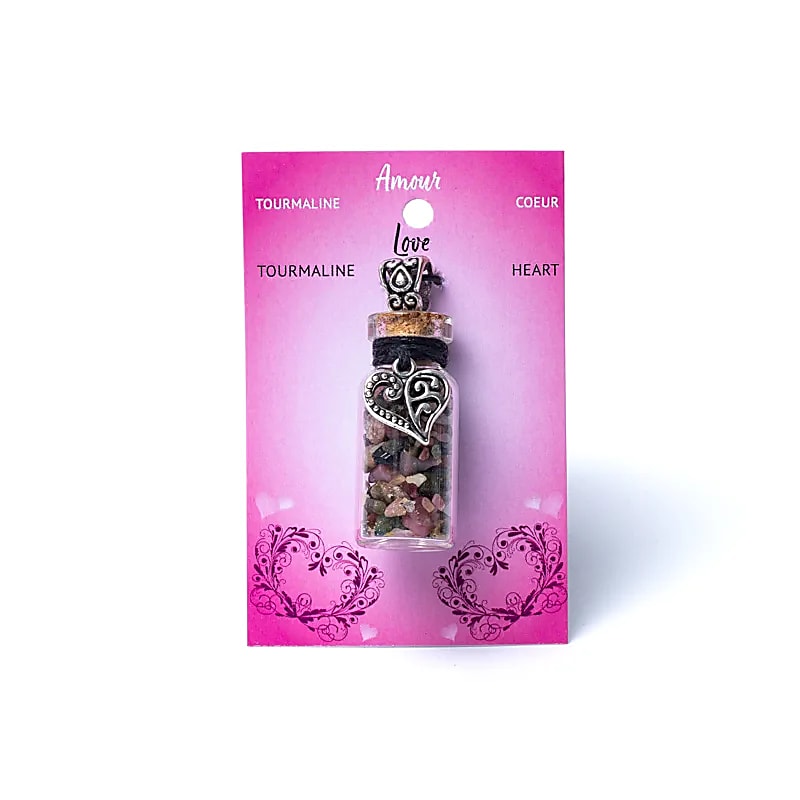 Gift bottle on a cord Tourmaline and heart