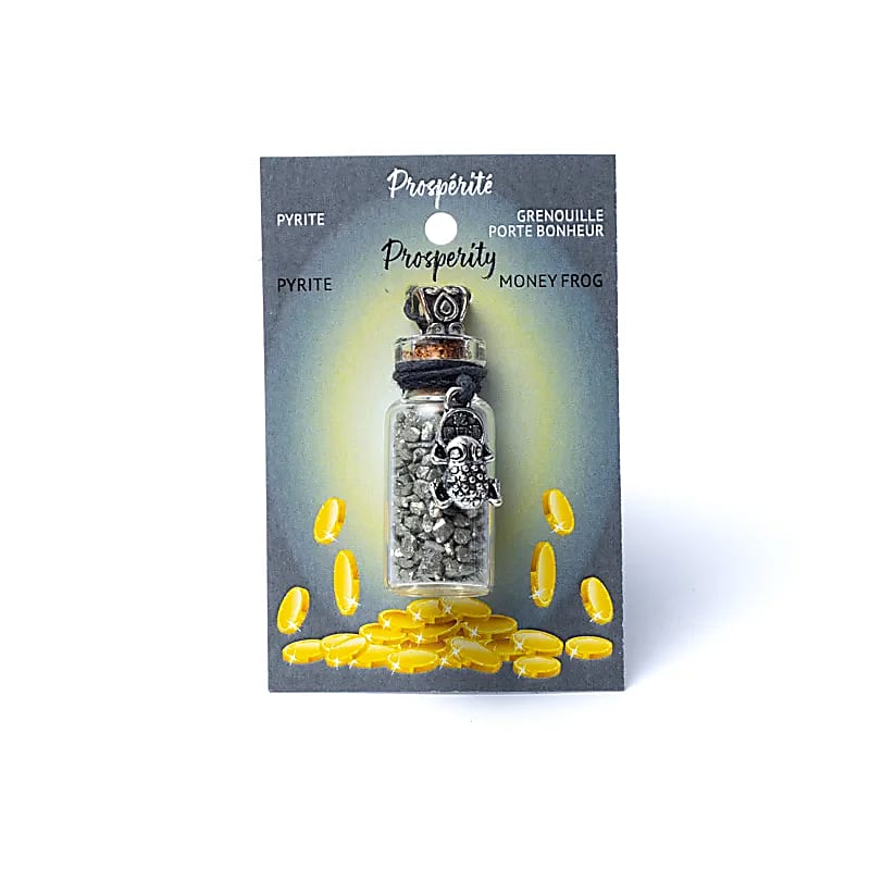 Geschenkflesje aan koord Pyriet en feng shui kikker