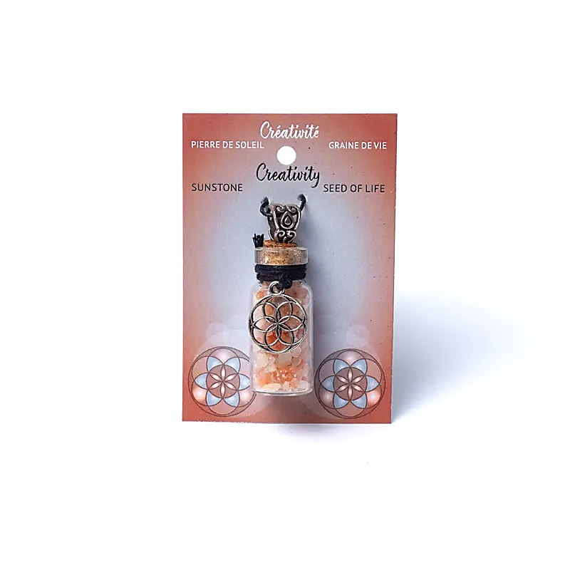 Gift bottle on a cord Sunstone and seed of life