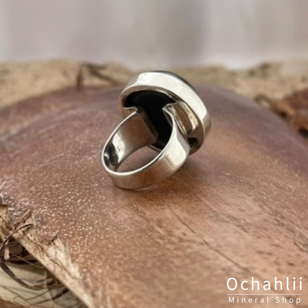 Bague en argent Étoile Noire (Diopside) "Étoile de l'Inde" taille 53