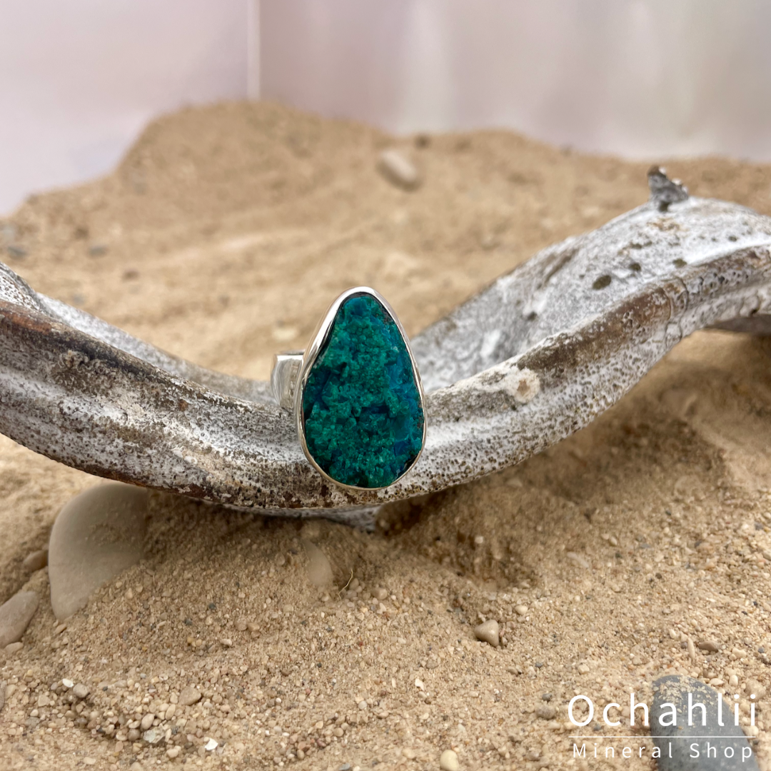 Chrysocolla silver ring size 53