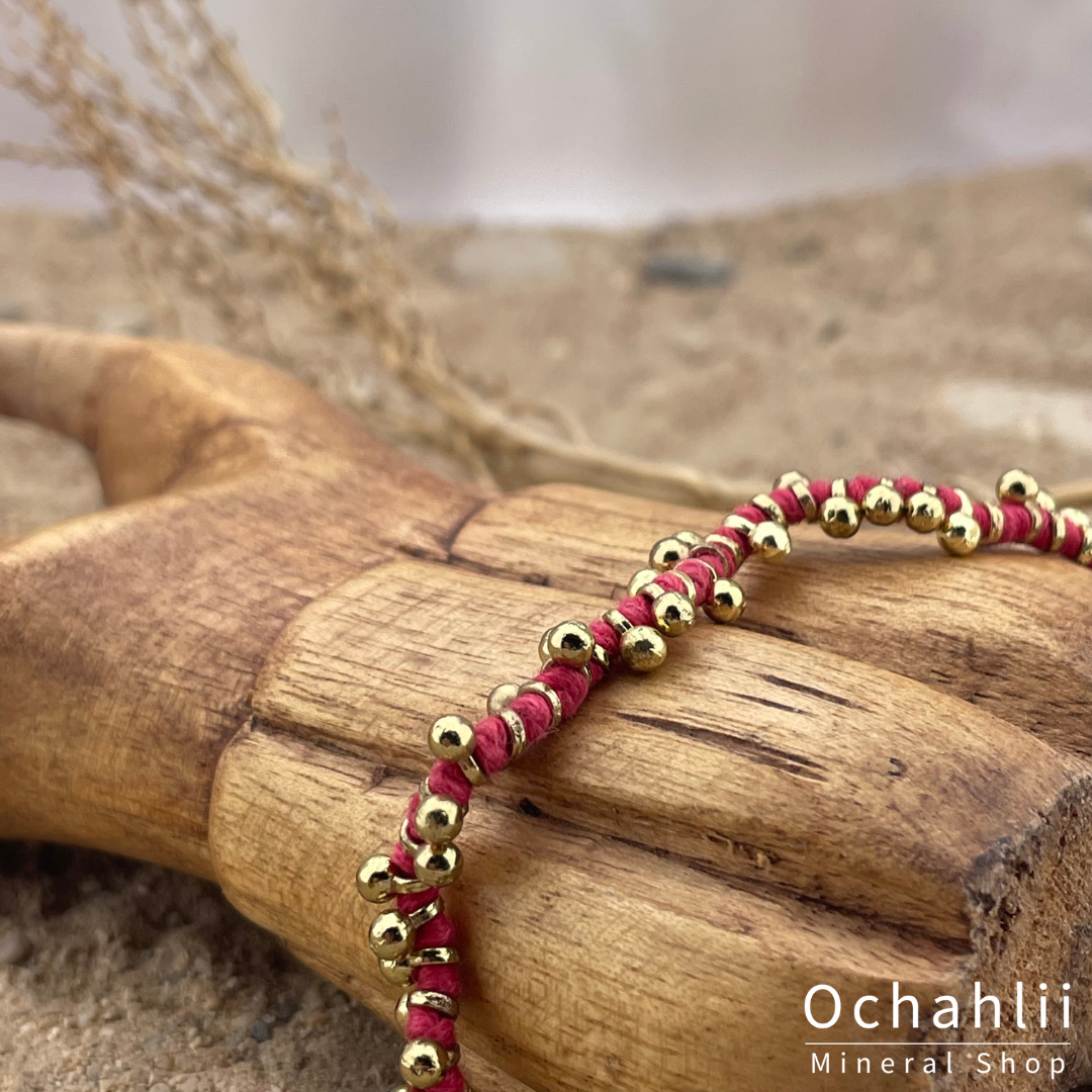Pulsera étnica color dorado/rosa