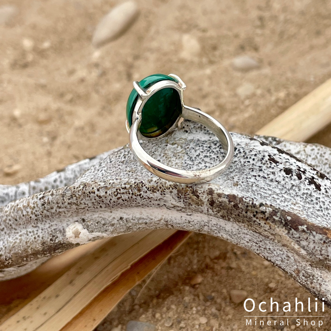 Malachite silver ring size 57