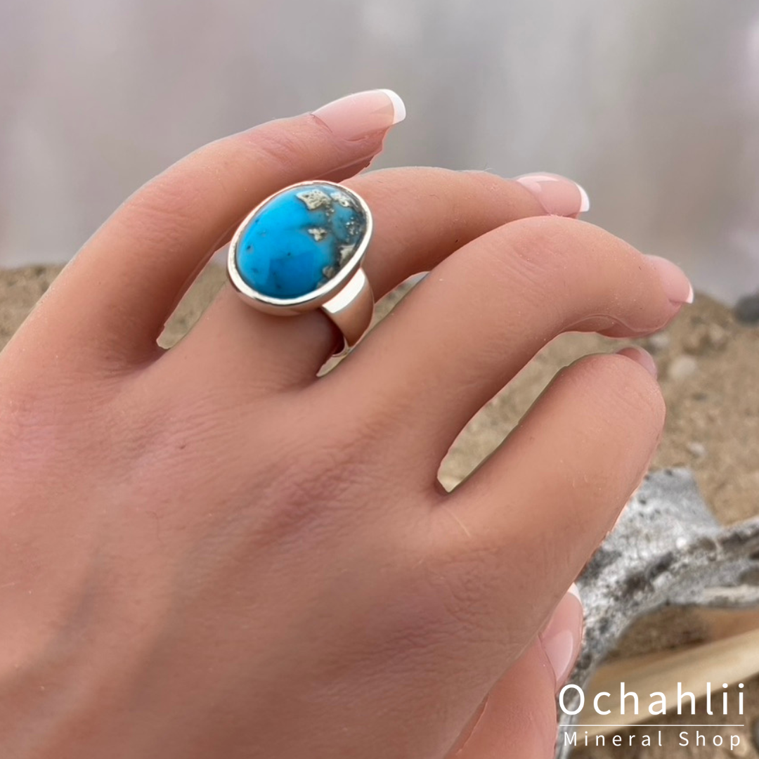 Turkoois Perzië zilveren ring maat 54