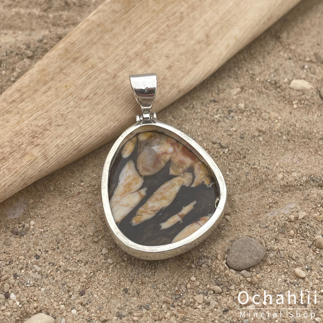 Petrified wood silver pendant