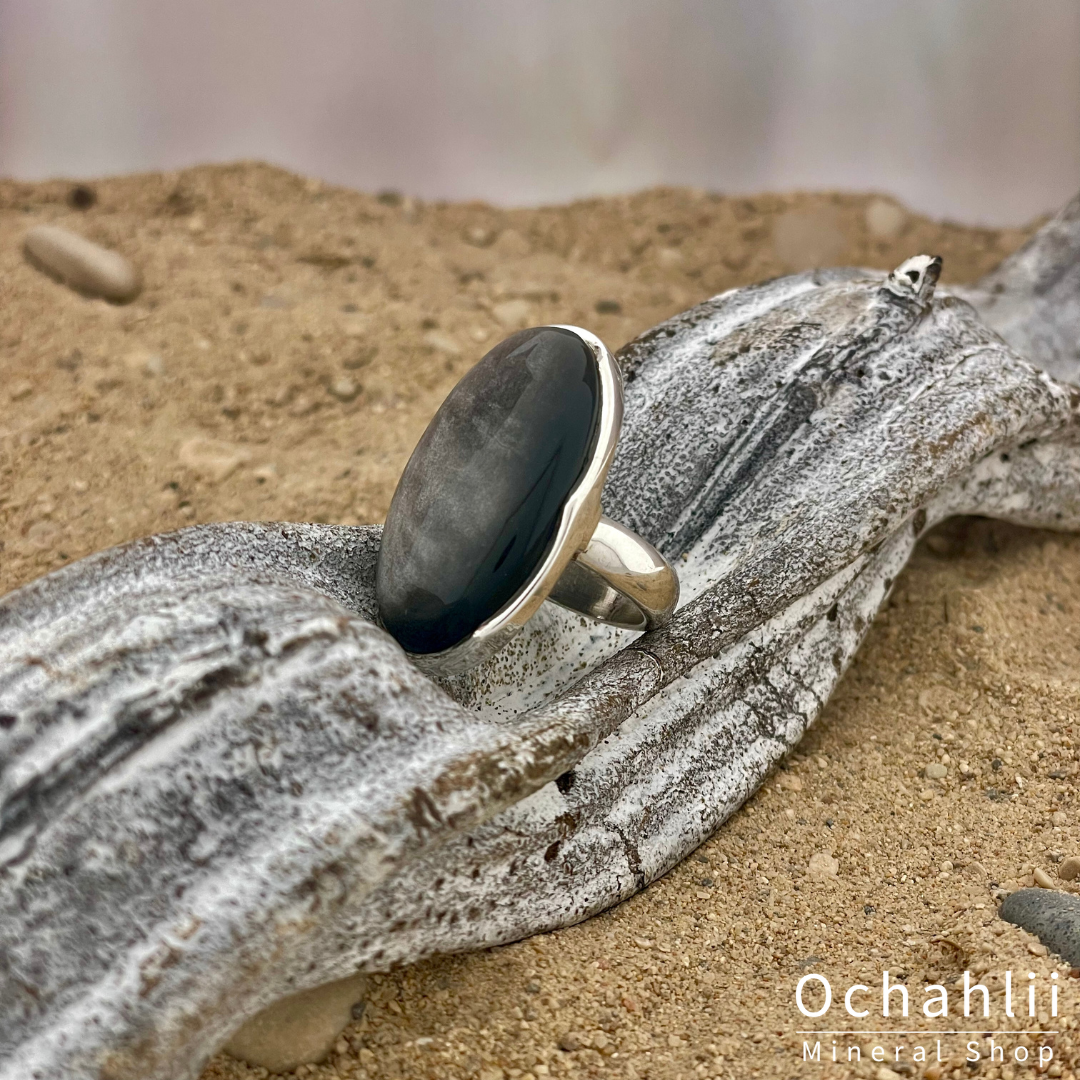 Obsidian silver silver ring size 57+