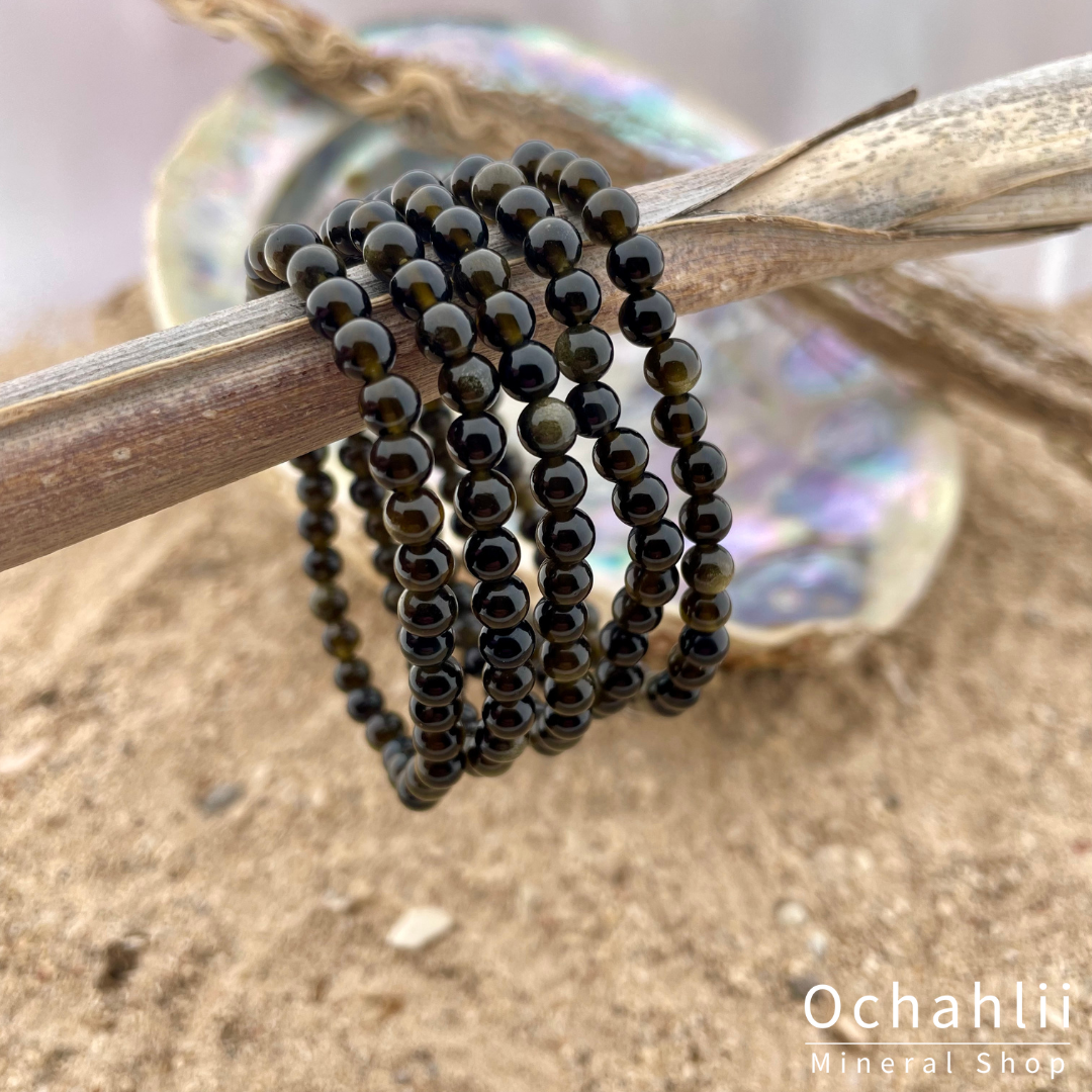 Obsidian gold bracelet 4mm