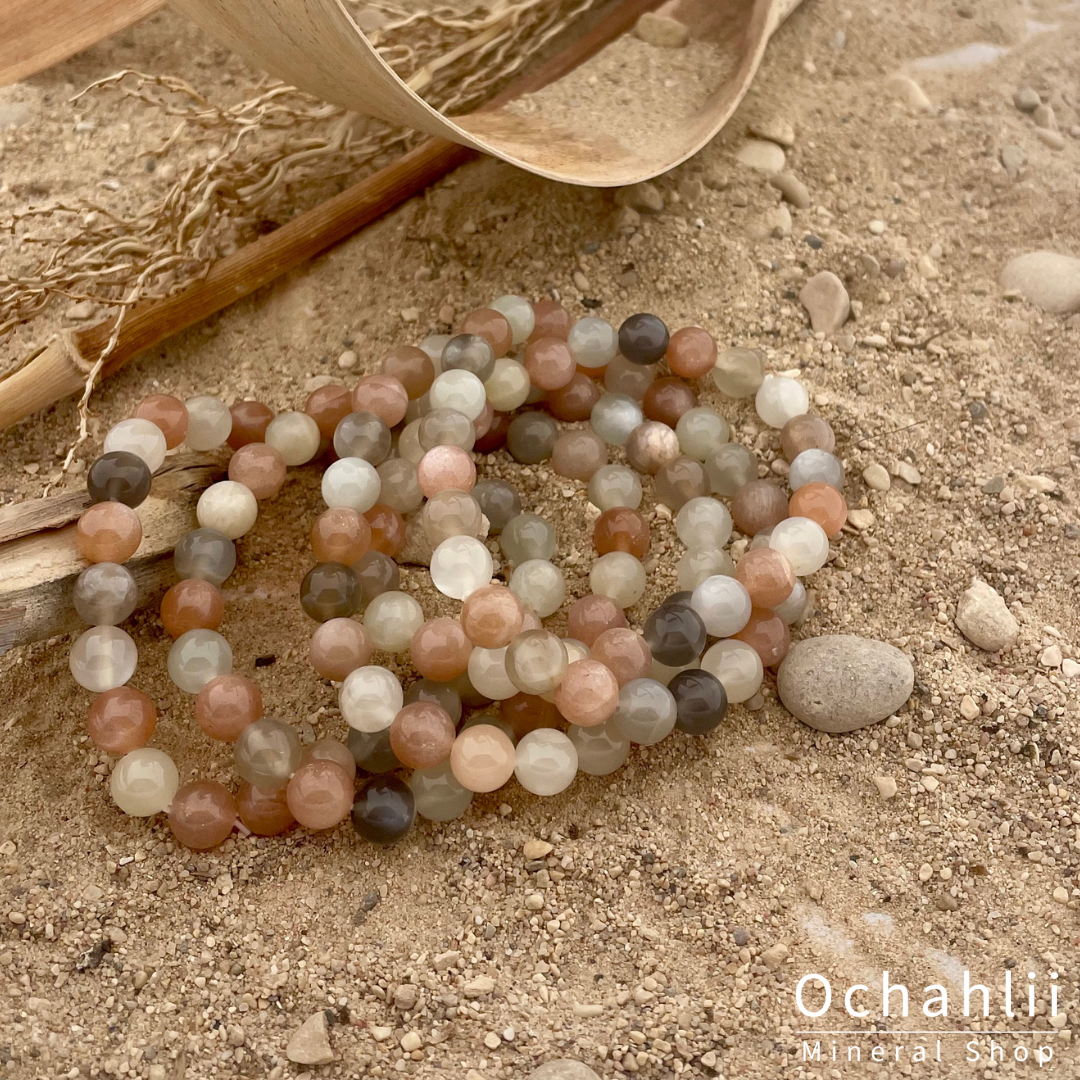 Pulsera de piedra lunar blanca/salmón de 8 mm