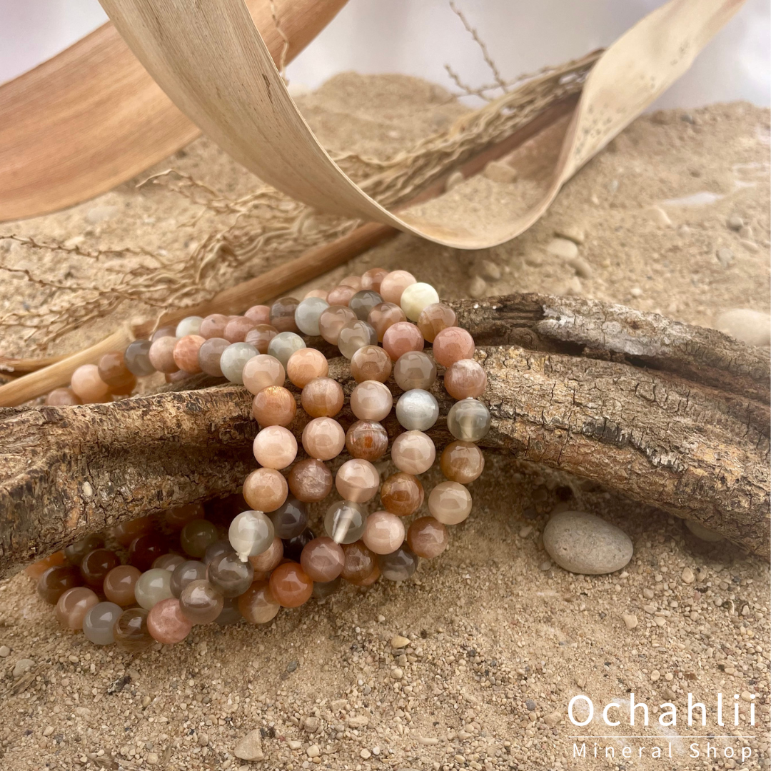 Maansteen wit/zalm armband 8mm