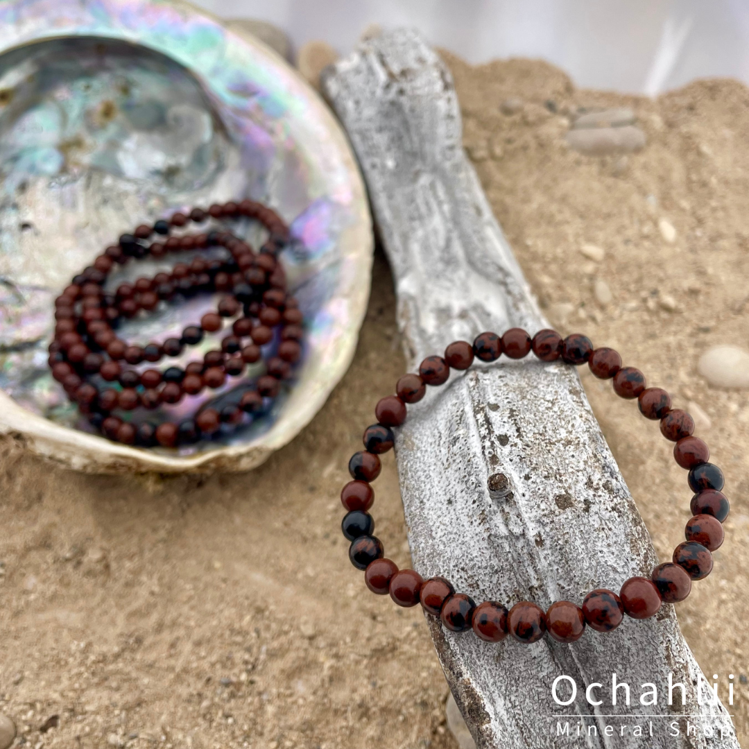 Obsidiaan mahony armband 6mm