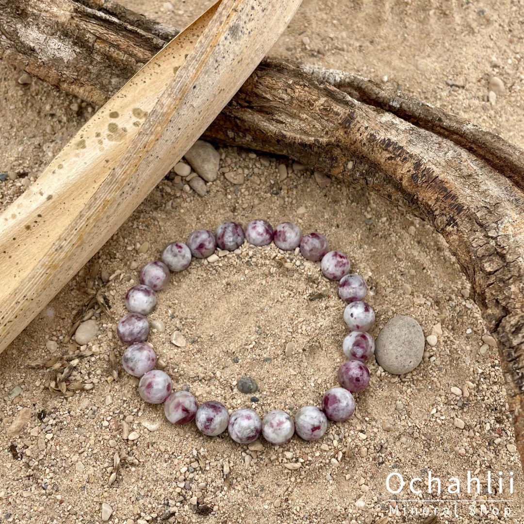 Tourmaline pink on quartz bracelet 10mm