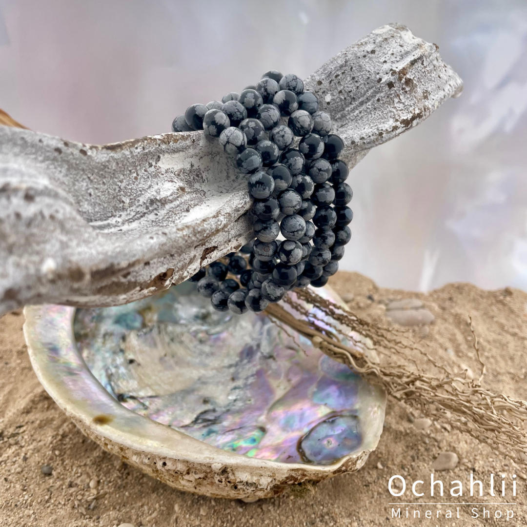 Obsidiaan sneeuwvlok armband 8mm