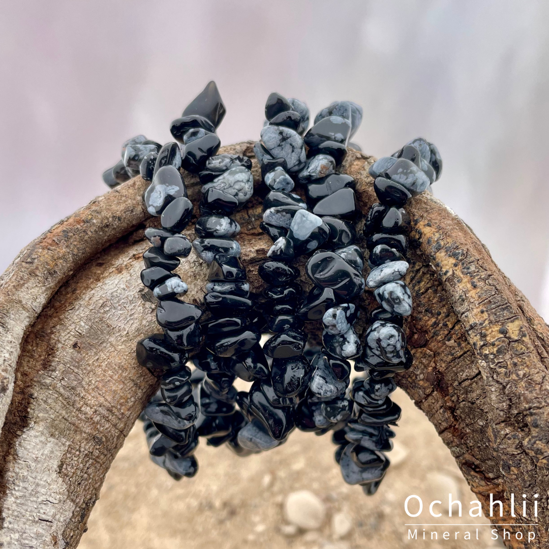 Obsidiaan sneeuwvlok splitarmband