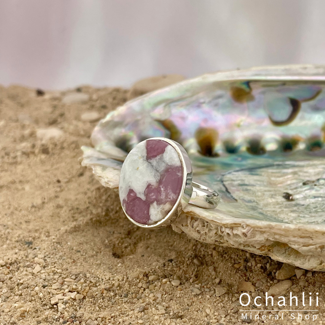 Bague argent Tourmaline rose (Rubellite) sur Quartz taille 54
