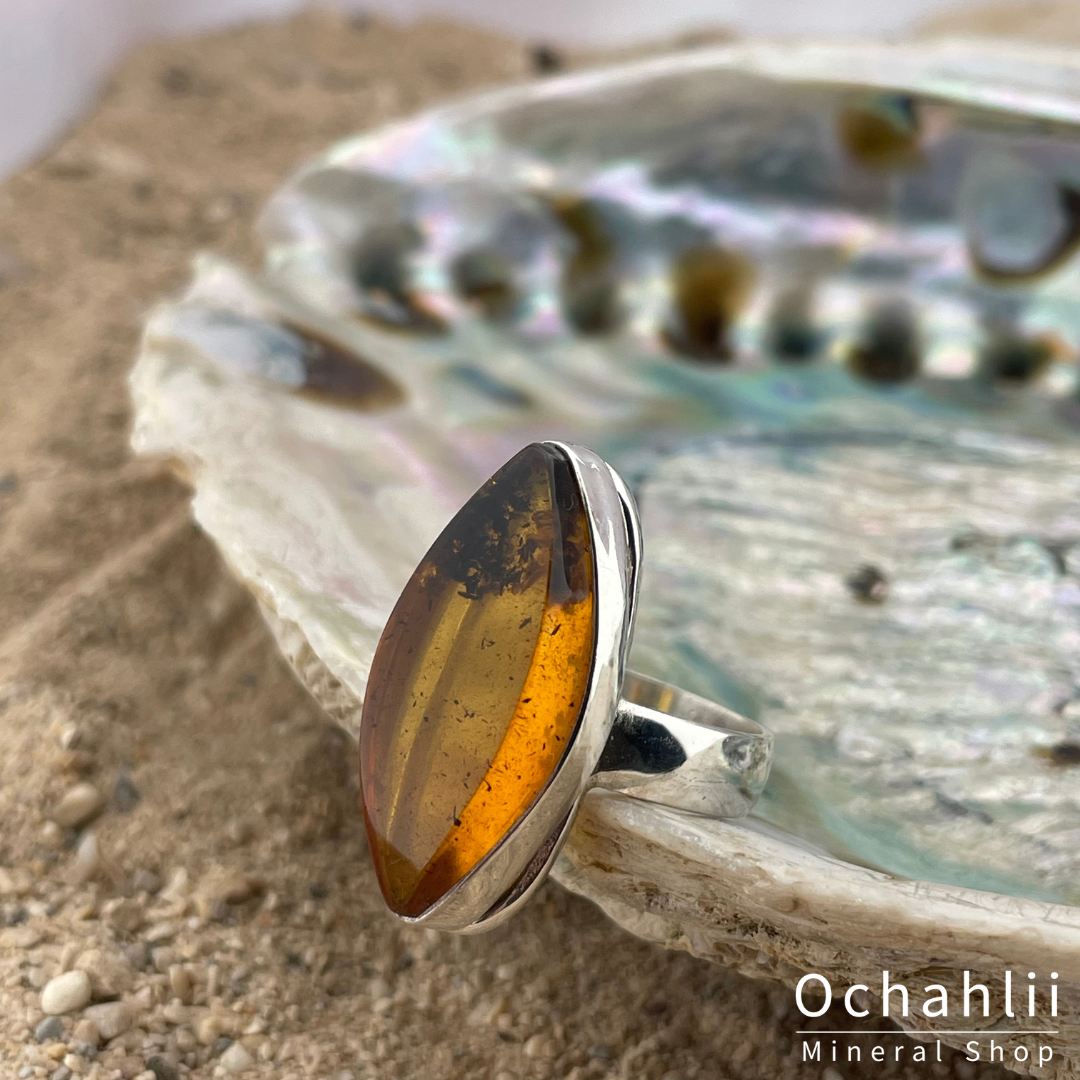 Bague ambre argent taille 55