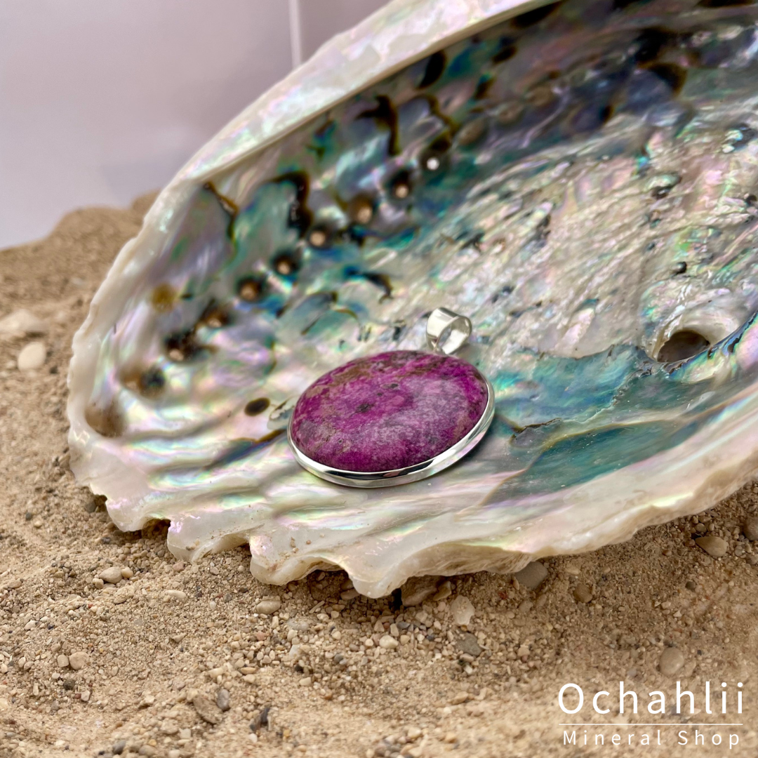 Pendentif en argent brut Calcite Cobalt