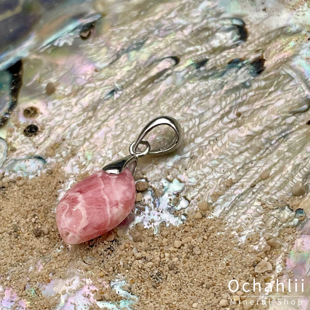 Rhodochrosite silver pendant