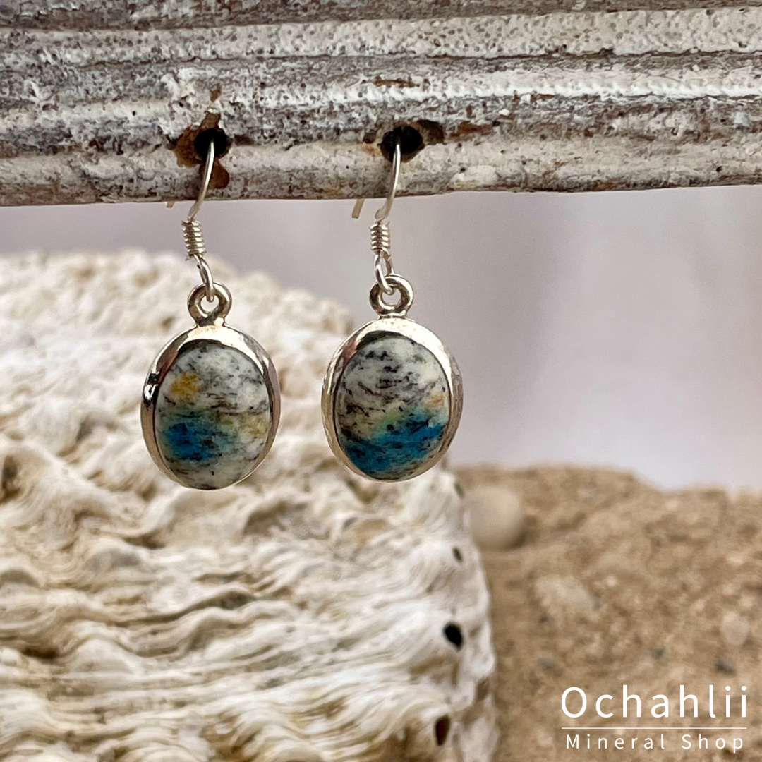 K2 (Azurite on Granite) silver earrings