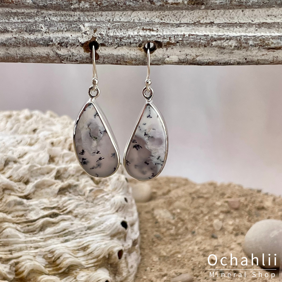 Boucles d'oreilles en argent opale Dendrite