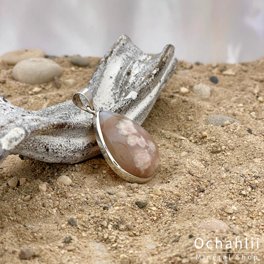 Agaat Flower zilveren hanger