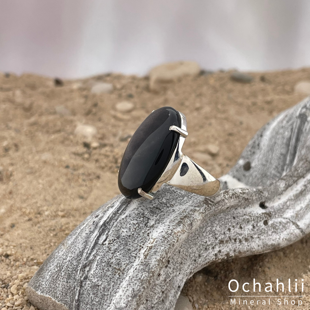 Obsidian (silver) silver ring size 59