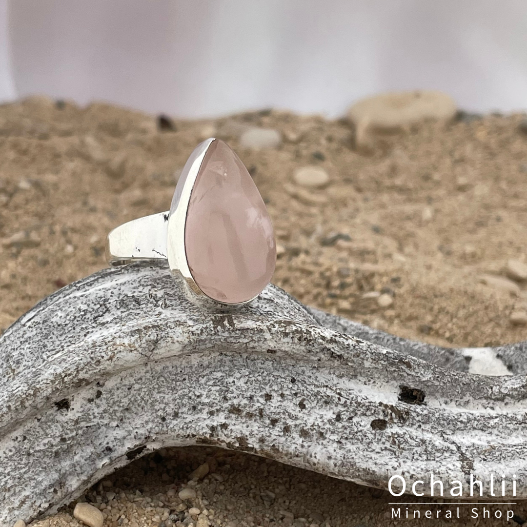 Rose quartz silver ring size 56