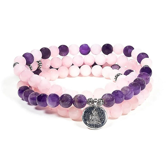 Mala rose quartz/amethyst elastic with Buddha