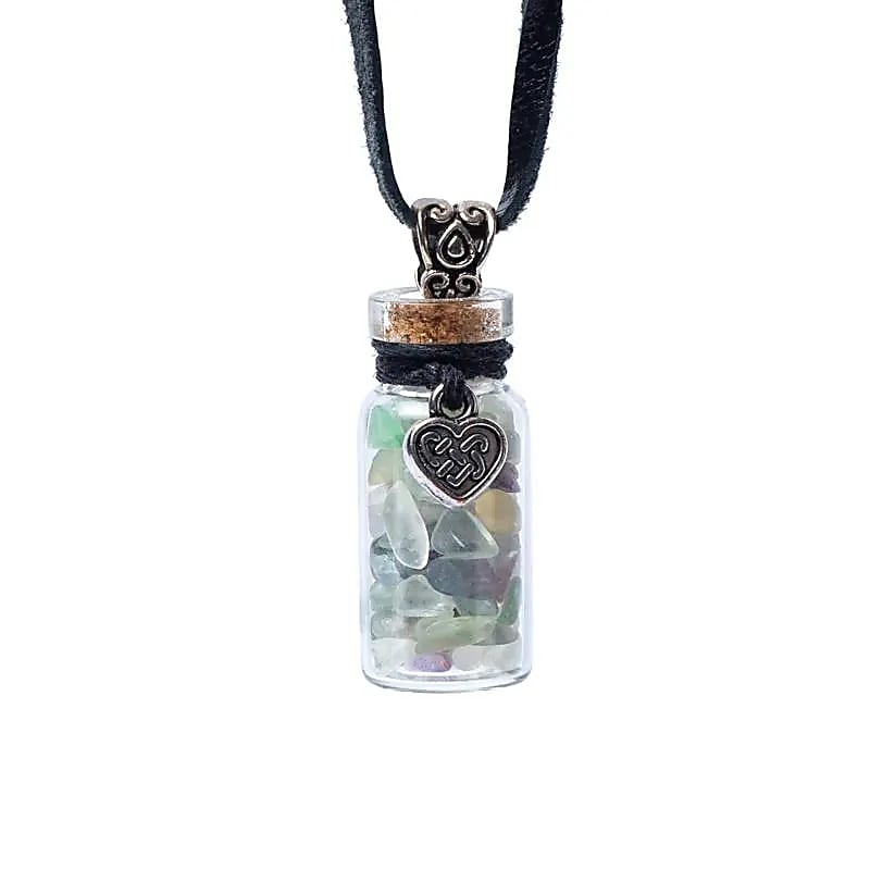 Gift bottle on cord Fluorite and Celtic heart