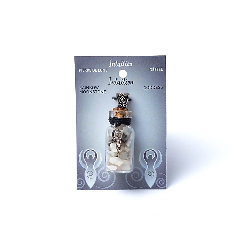 Geschenkflesje aan koord Regenboog Maansteen en Godinnensymbool