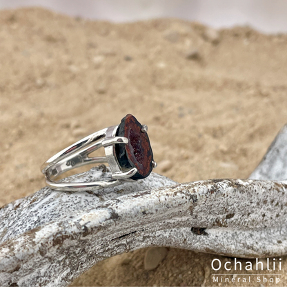 Anillo de plata geoda de ágata tamaño 58