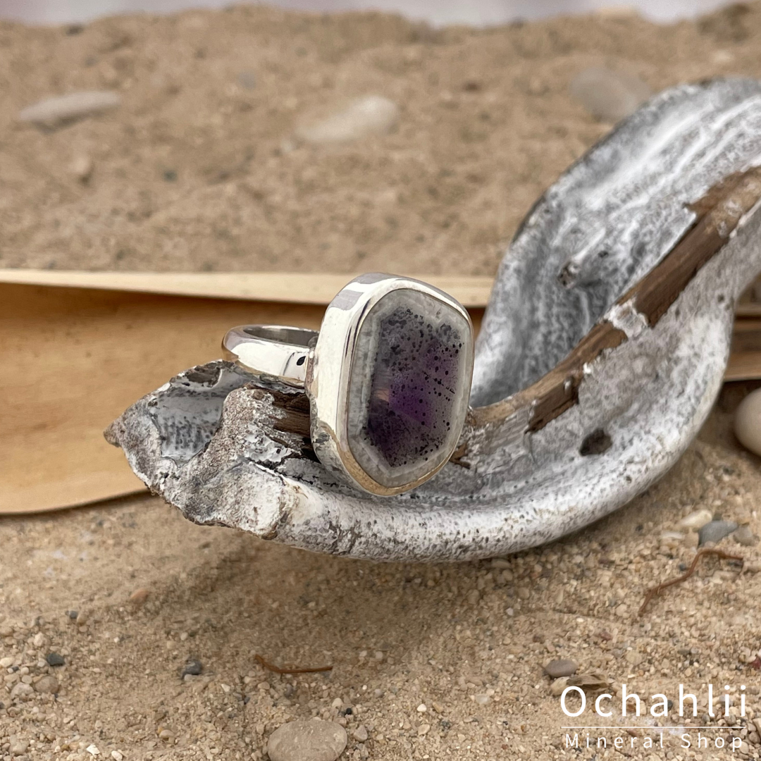 Amethyst-Elestial-Star silver ring size 55+