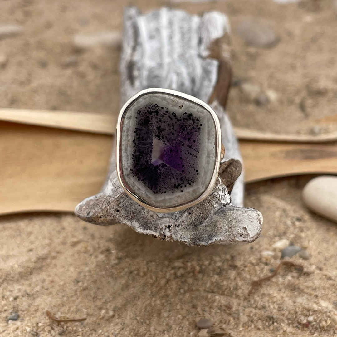 Amethyst-Elestial-Star silver ring size 55+