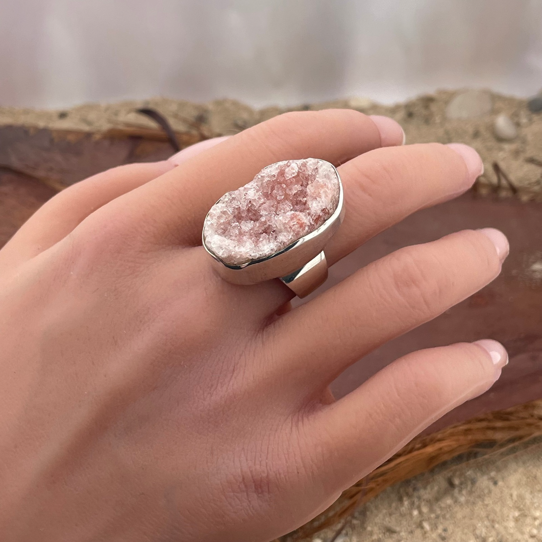 Apophyllite silver ring size 53