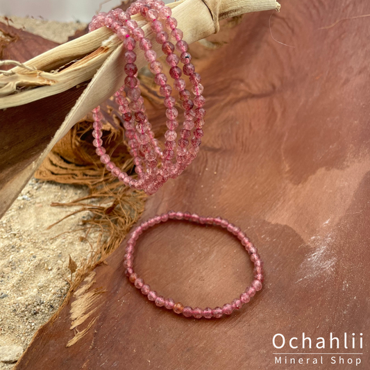 Pulsera de cuarzo fresa facetado 4mm