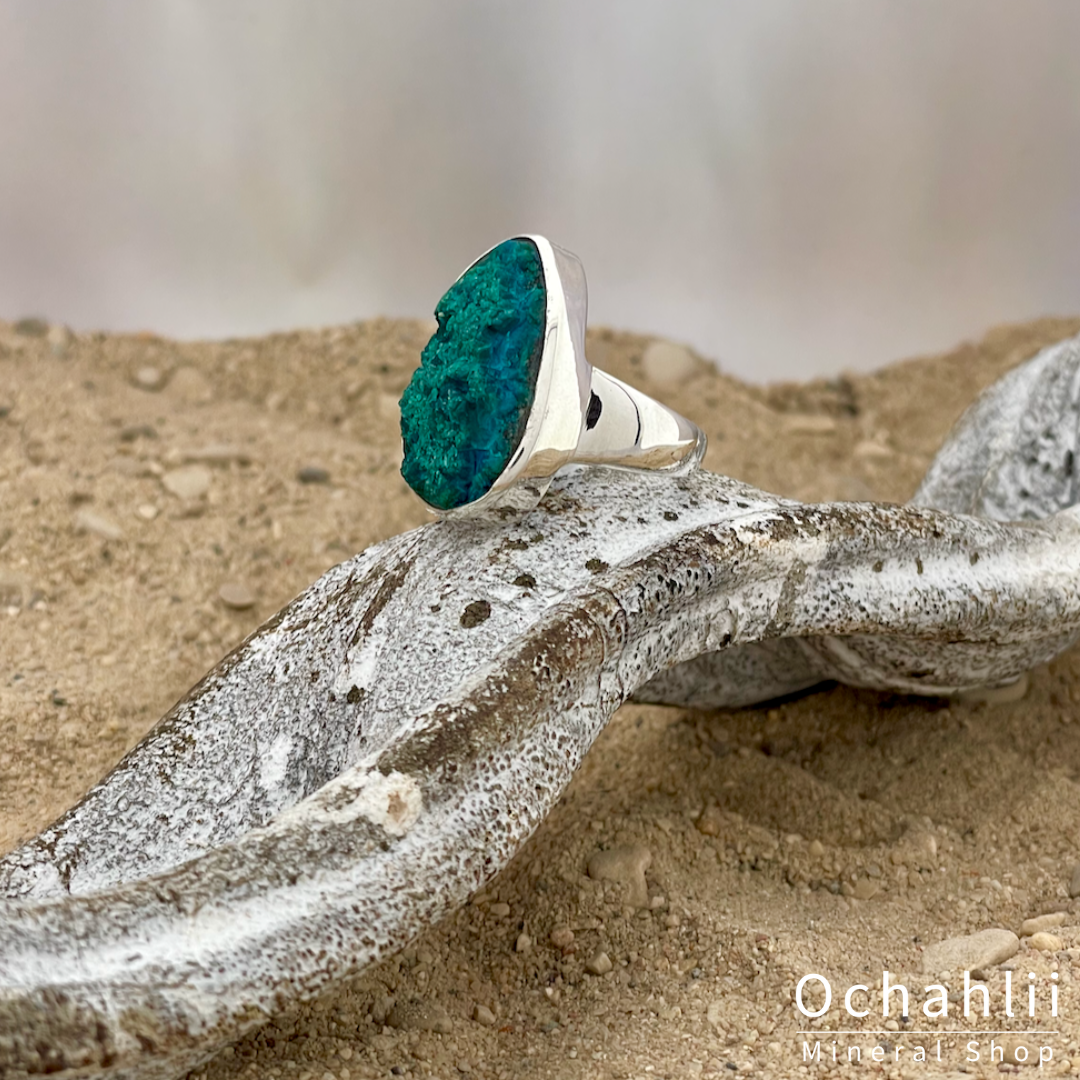 Chrysocolla silver ring size 53