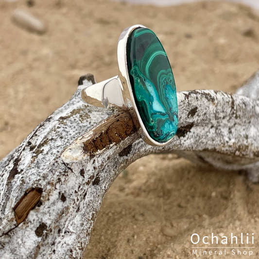 Malachite-Chrysocolla silver ring size 53 