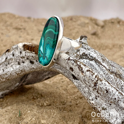 Anillo de plata de malaquita y crisocola tamaño 53