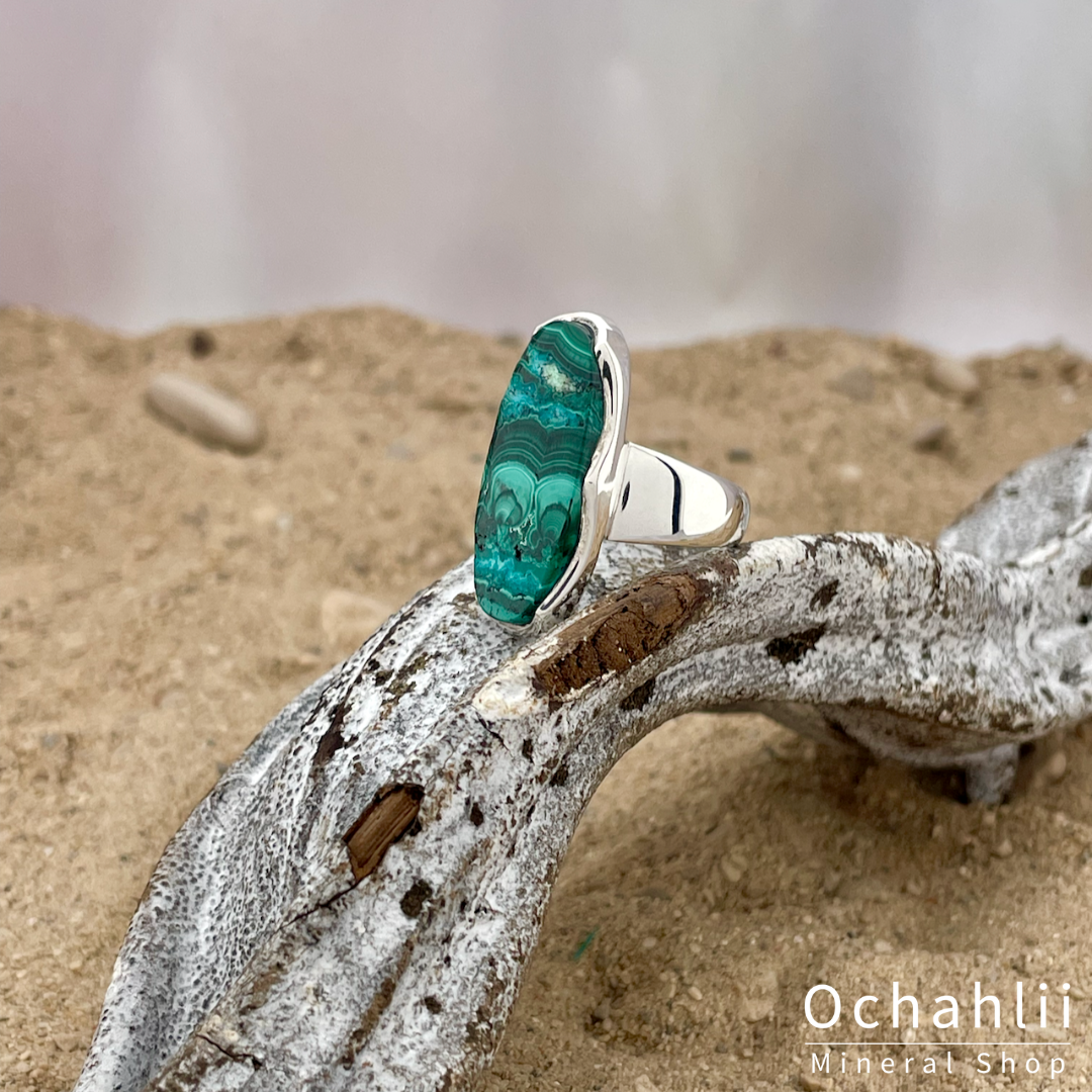 Bague en argent Malachite-Chrysocolle taille 57 