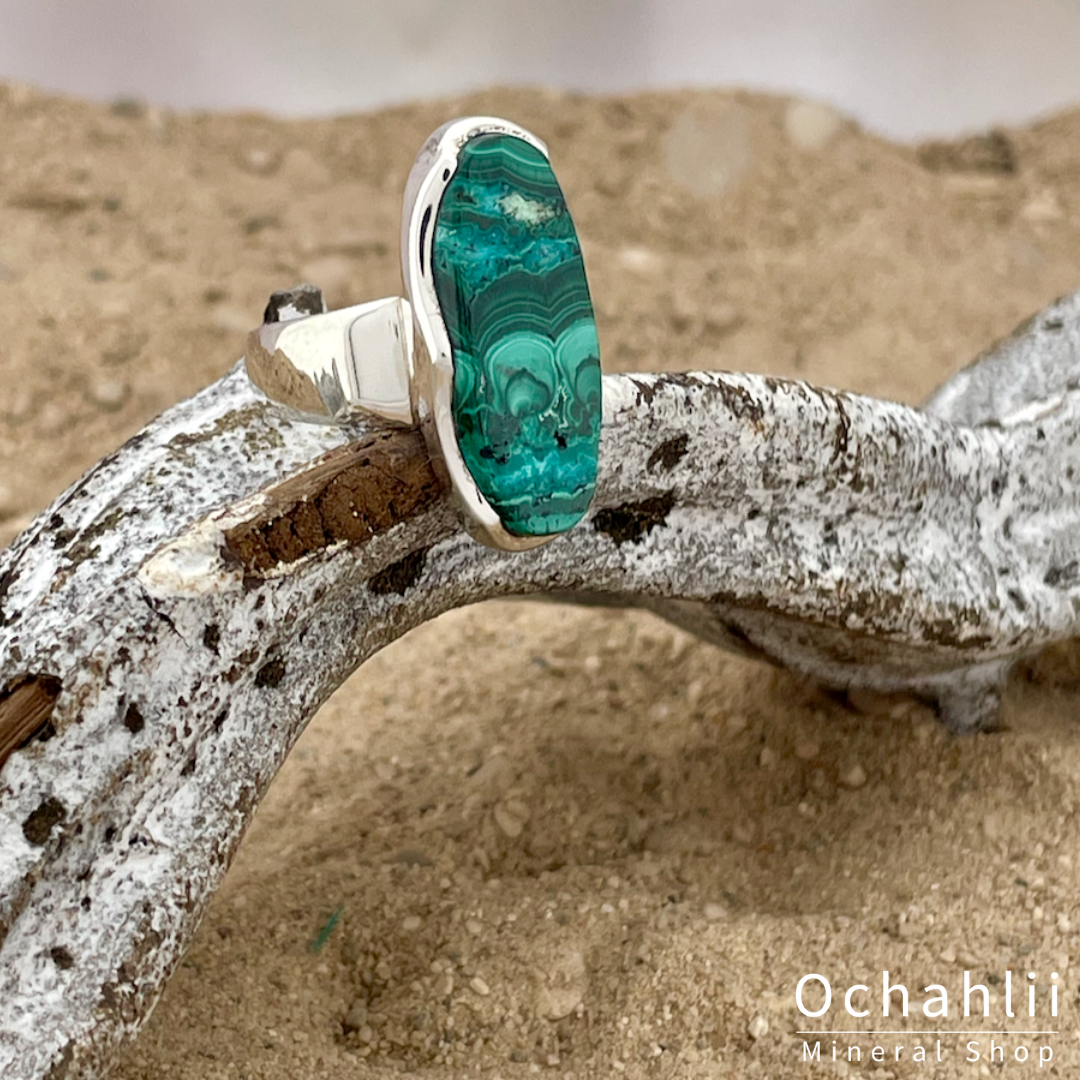 Bague en argent Malachite-Chrysocolle taille 57 
