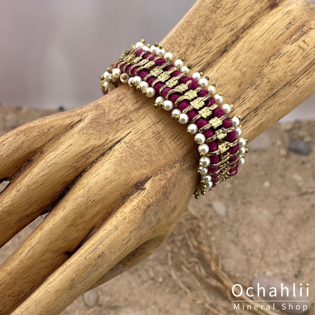 Pulsera étnica color dorado/rosa