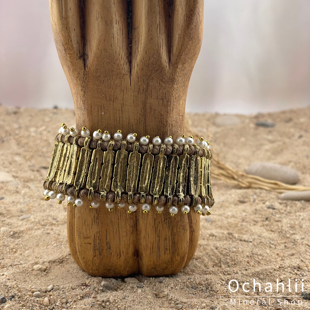 Pulsera étnica color dorado/taupe
