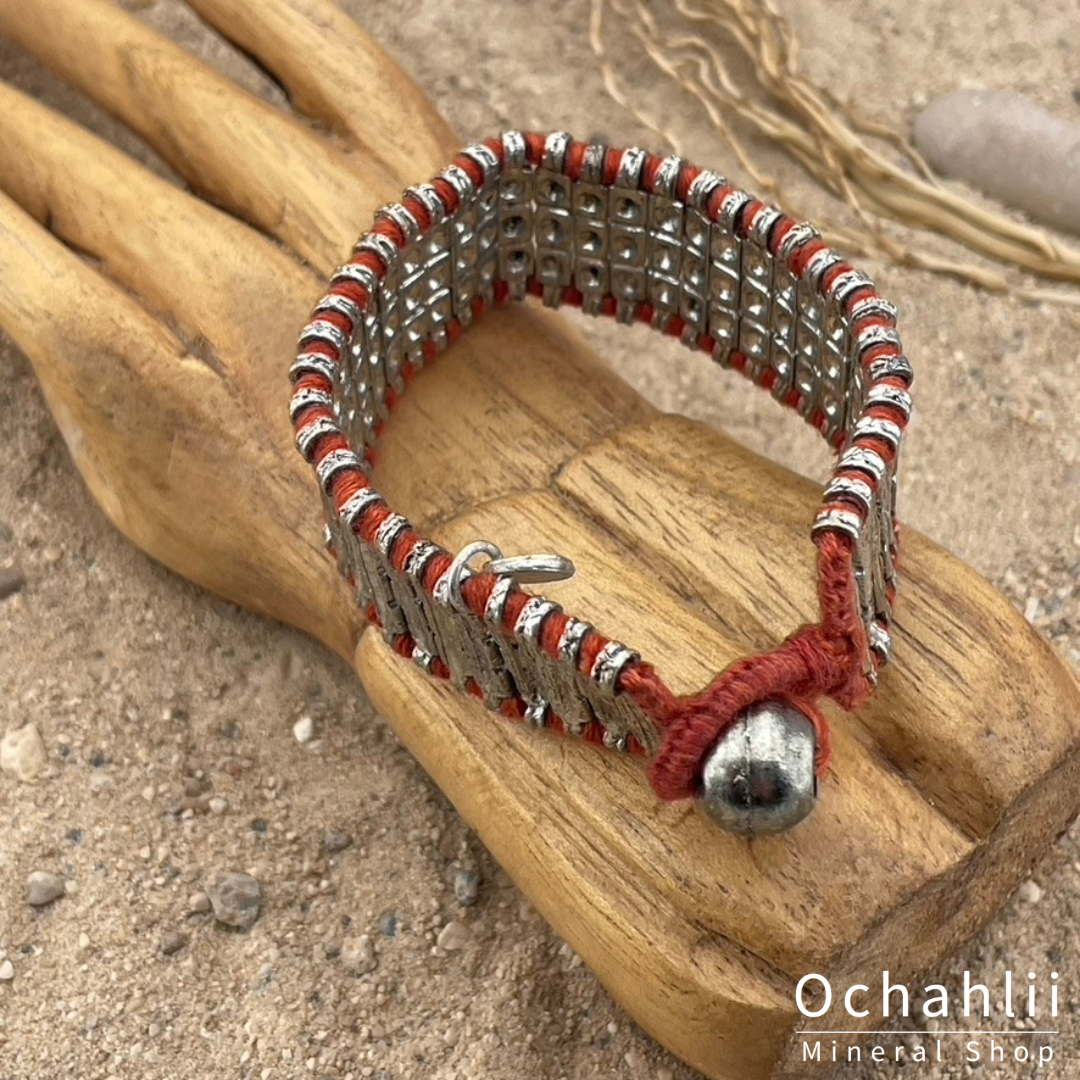 Pulsera étnica color plata/naranja-rojo