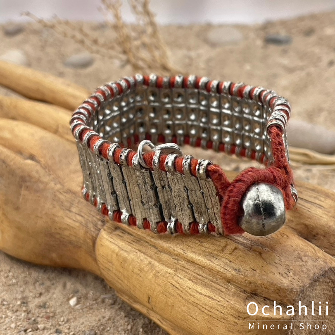 Pulsera étnica color plata/naranja-rojo