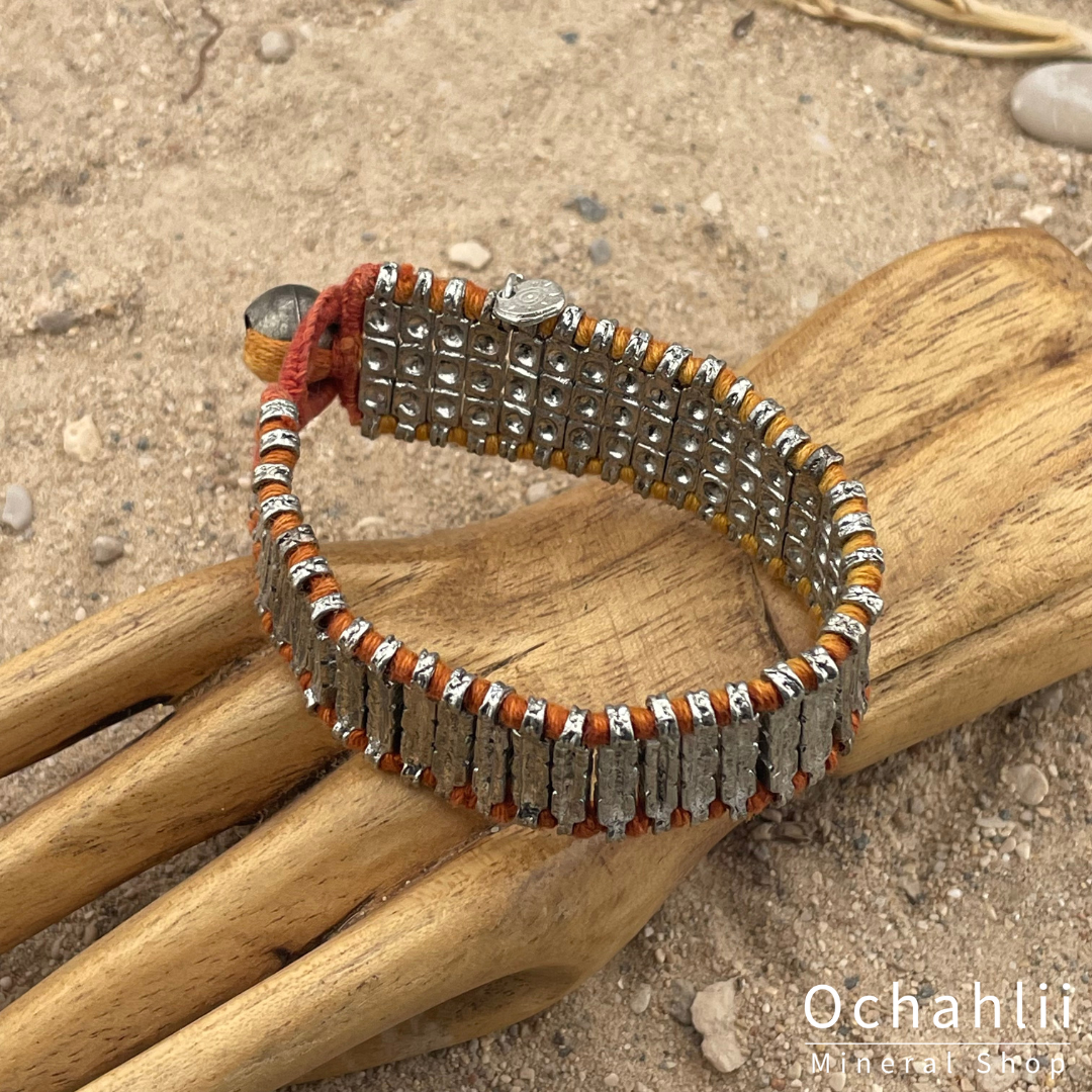 Pulsera étnica color plata/naranja