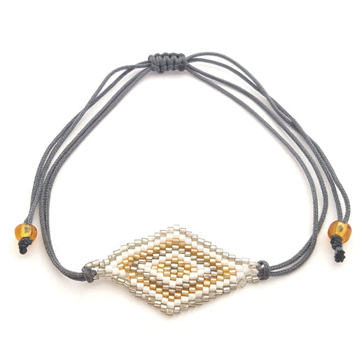Pulsera de cuentas japonesas gris/blanco/plata y dorado