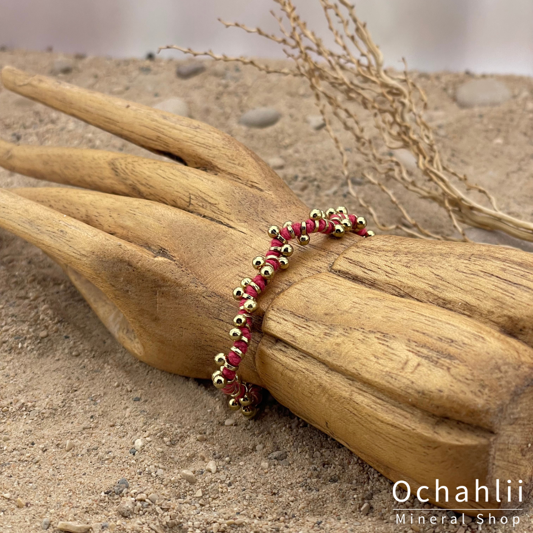 Pulsera étnica color dorado/rosa