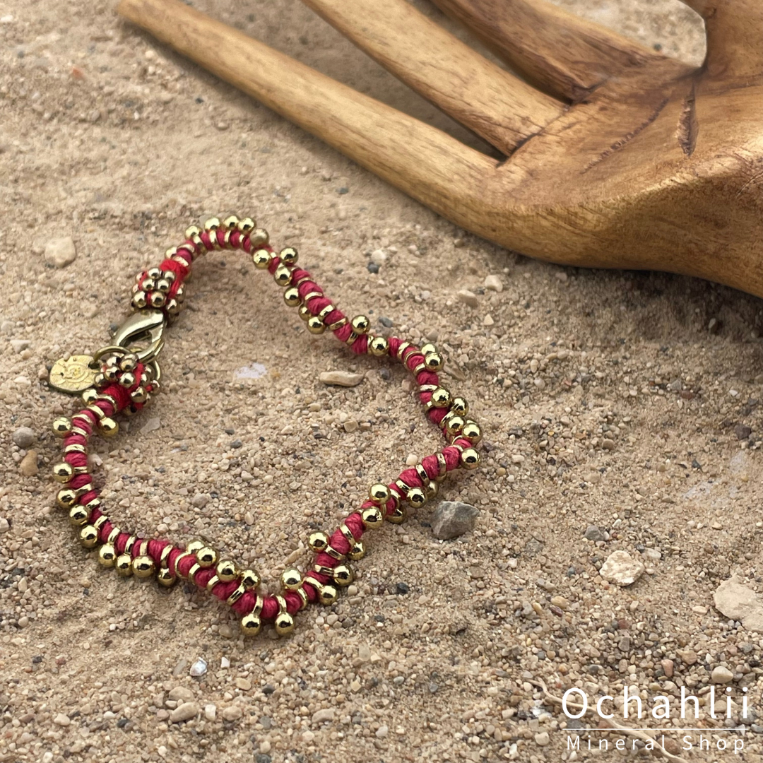 Pulsera étnica color dorado/rosa