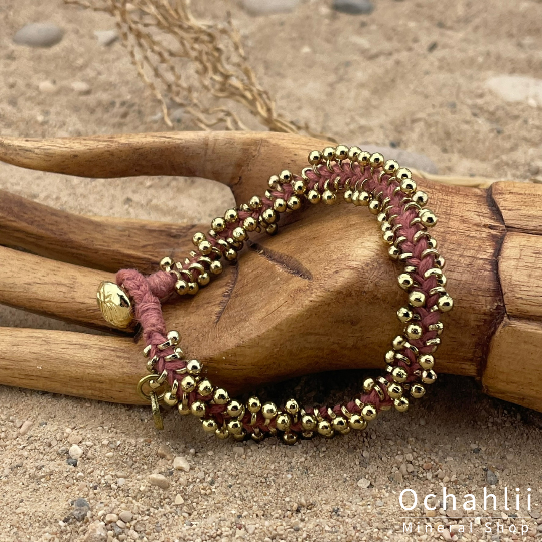 Pulsera étnica color dorado/rosa viejo