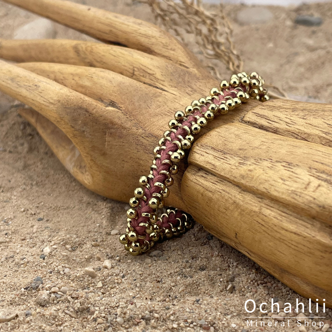 Pulsera étnica color dorado/rosa viejo