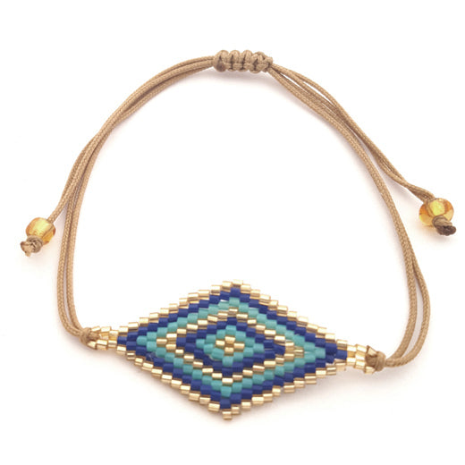 Pulsera de cuentas japonesas Beige/azul/dorado